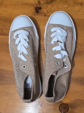 Sparkly Glitter Rose Gold Lace Up Sneakers Amazon No Brand Sz 6 Canvas Shoes